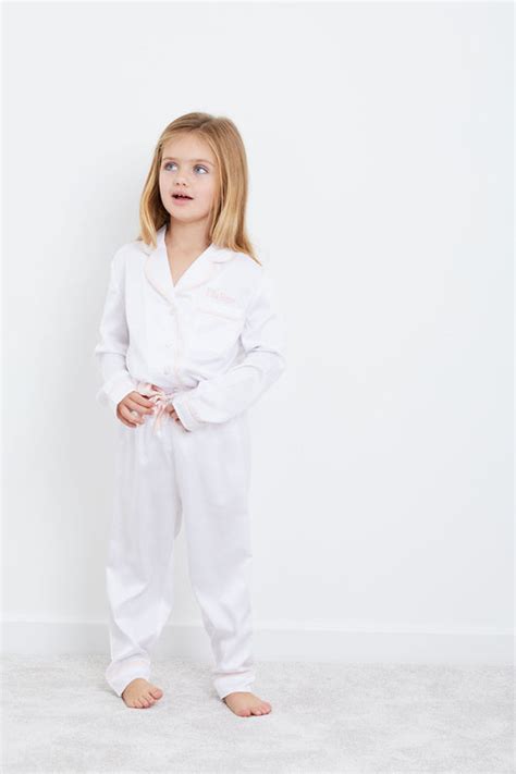 Personalised Ha Mini Childrens Satin Long Sleeve Pyjama Set White