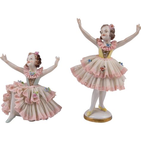 Pair Of Dresden Ballerina Lace Figurines Dresden Figurines Bisque