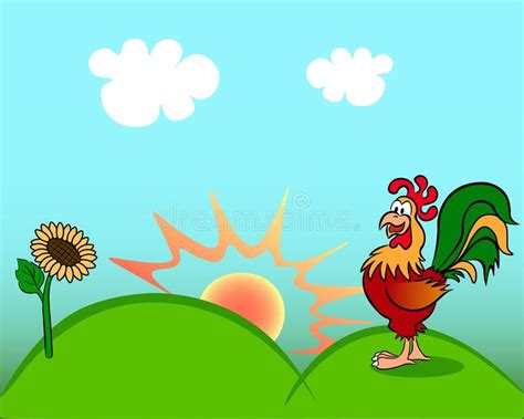 Sunrise And Rooster Stock Vector Illustration Of Greens 104795589