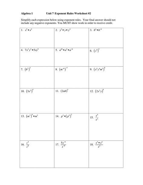 Factoring Exponents Worksheets