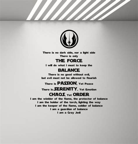 Gray Jedi Code Poster Star Wars Wall Decal Rules Quote Master Etsy