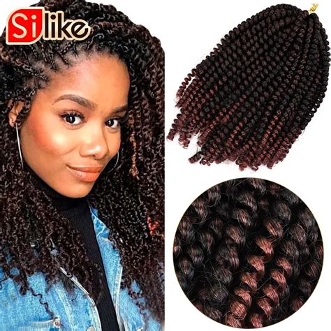 Silike 8 Inch Fluffy Spring Twist Hair Crochet Braids Ombre Synthetic Crochet