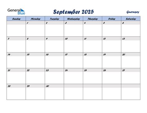 Guernsey September 2025 Calendar With Holidays