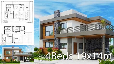 Home Design Plan 19x14m With 4 Bedrooms Home Ideas