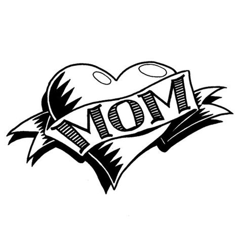 Black And White Mom With Heart Shape Tattoo Design Mom Heart Tattoo