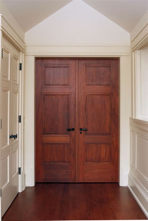 Custom 3 Panel Mahogany Interior Double Door With Craftsman Style