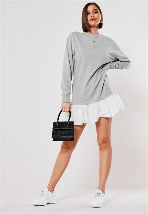 Gray Frill Hem Mini Sweater Dress Missguided