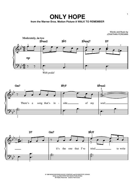 Only Hope Sheet Music By Mandy Moore For Easy Piano Sheet Music Now