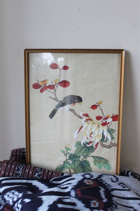 Vintage Hand Painted On Silk Bird And Flowers Framed Asian Etsy