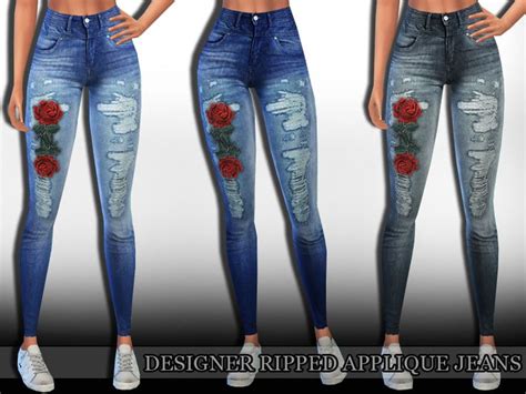 Designer Ripped Applique Jeans 3 Colours By Saliwa Found In Tsr