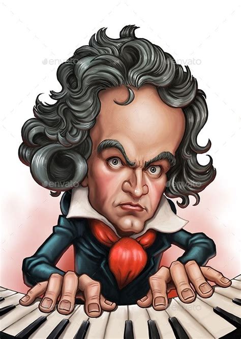 Caricature Of Composer Ludwig Van Beethoven Playing The Piano