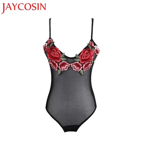 jaycosin 2017 new fashion sexy bodysuit women body femme romper overalls floral embroidery 1pc