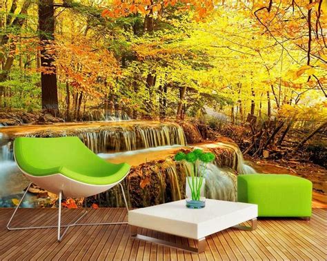 Beibehang Custom Wallpaper Autumn Woods Waterfalls Flowing Water