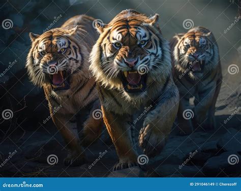 A Group Of Tigers With Fangs Stock Image Image Of Team Park 291046149