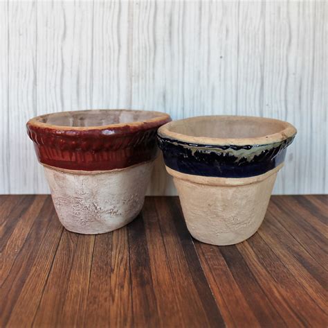 Vintage Rowe Pottery Works Stoneware Planter Flower Pot Set Of 2 Tan