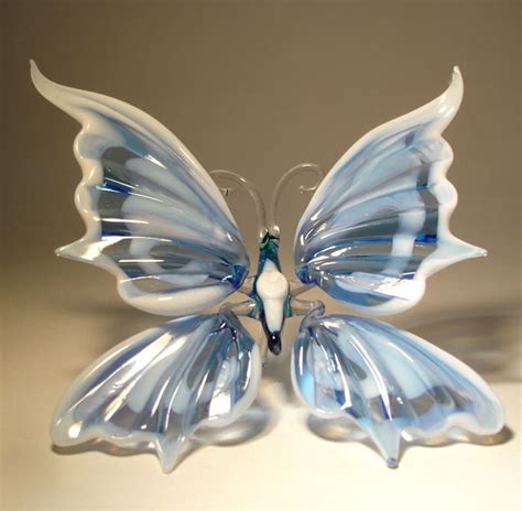 Blown Glass Figurine Art Insect Blue And White Butterfly With Etsy