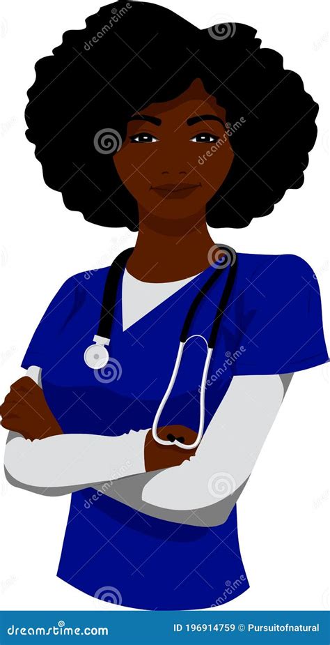Black Nurse Hand Drawn Illustration Female Health Worker Cartoon