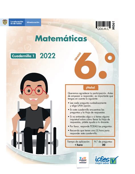 Cuadernillo Matemáticas 6 1 Icfes 6 Grado 2022 Tiempo De Aplicación