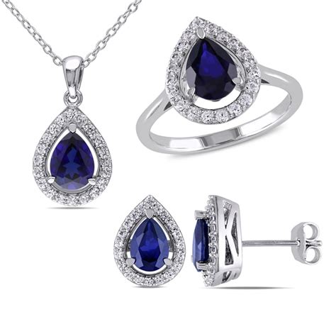 Shop Miadora Sterling Silver Created Blue And White Sapphire Teardrop
