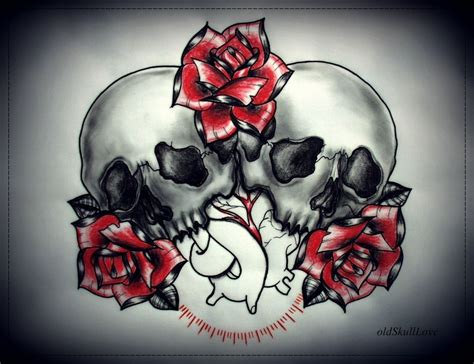 Skulls Heart Roses Tattoo Design Tattoo Designs Rose Tattoo Design