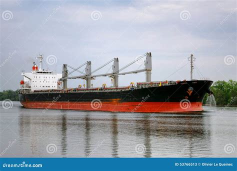 Empty Bulk Freight Cargo Ship Sailing On River Stock Image Image Of