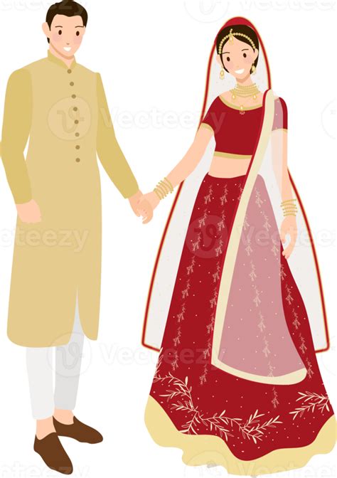 Beautiful Indian Couple Bride And Groom In Traditional Wedding Sari
