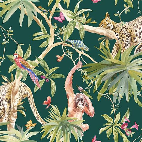 Holden Decor Fantasia Jungle Animals Green Wallpaper 90693 Orangutan