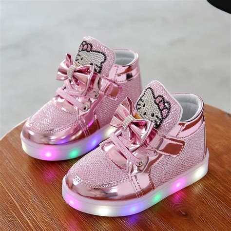 New Girls Shoes Baby Fashion Hook Loop Led Shoes Kids Light Up Glowing