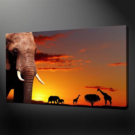 African Animals Sunset Canvas Wall Art Pictures Prints 20 X 16 Inch