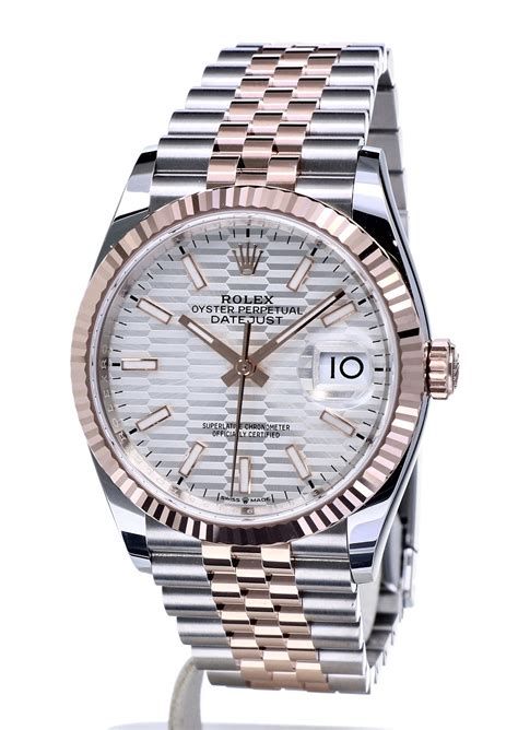 Rolex Oyster Datejust Jubilee Rose Gold Steel Silver Fluted Dial 36 Mm