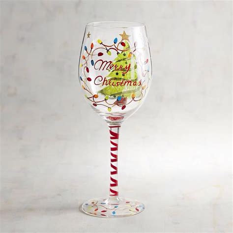 Merry Christmas Tree And Lights Painted Wine Glass Christmas Wine Glasses Holiday Wine Pier
