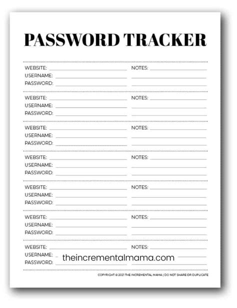 Paper A Inserts Password Tracker Password Journal Password Printable Password Organizer