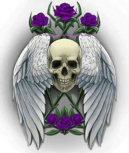 Skull Wings Purple Roses Skull Artwork Sugar Skull Artwork Skull