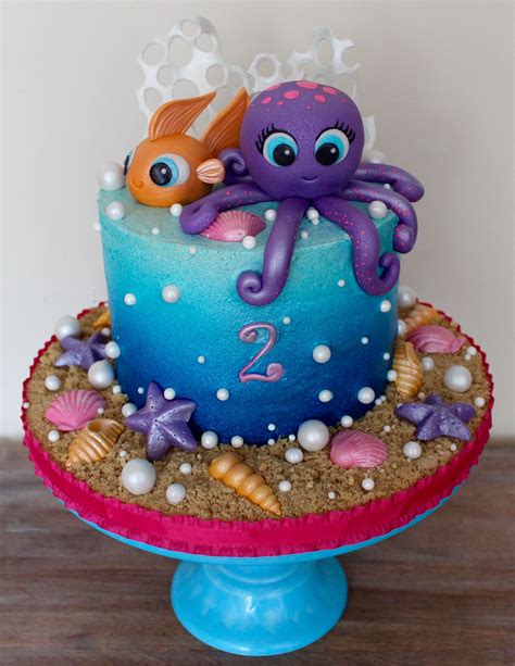 Under The Sea Birthday Cake Blue Sea Ocean Ombre Airbrush On