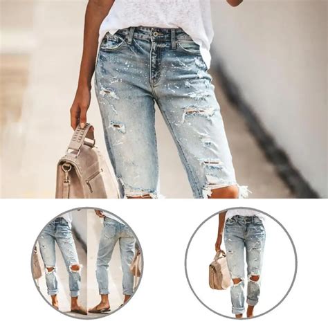 Shrink Resistant Vintage Ripped Holes Women Jeans Denim Denim Pants
