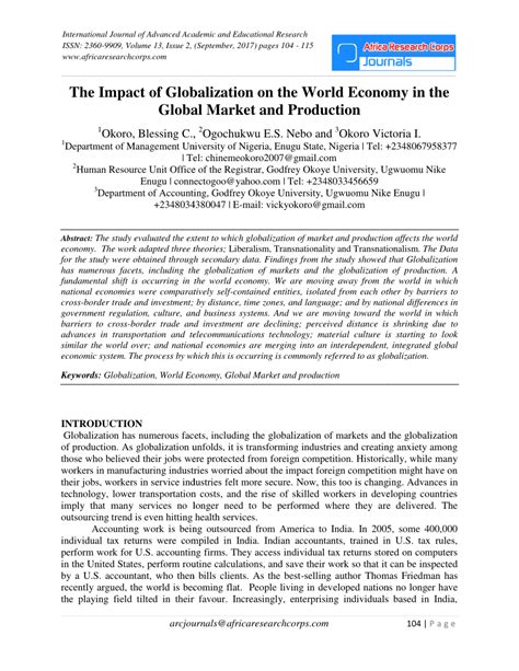 Pdf The Impact Of Globalization On The World Economy In The Global