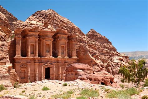 Ancient Rock City Of Petra Ad Deir Monastery Sandstone Carved
