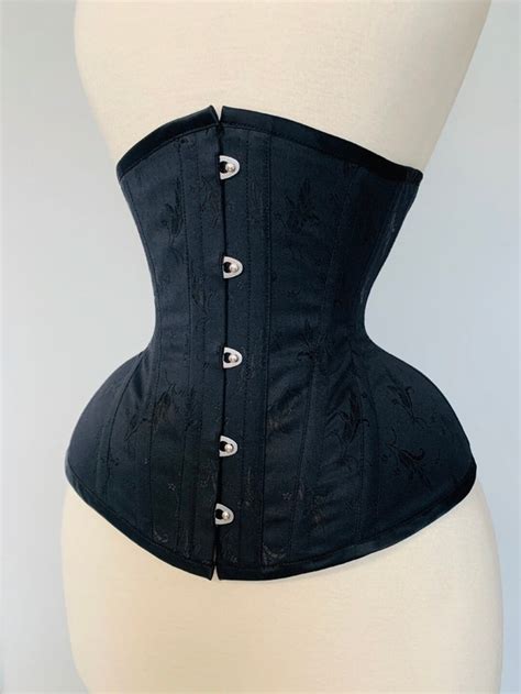 24 Black Floral Broche Coutil Tightlacing Waist Training Corset Daily Wear Steel Boned Shapewear