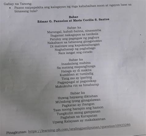 Gabay Na Tanong•paano Naipapakita Ang Kalagayan Ng Mga Kababaihan Noon