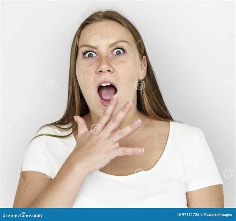 Caucasian Girl Shocked Hand Gesture Stock Photo Image Of Shock