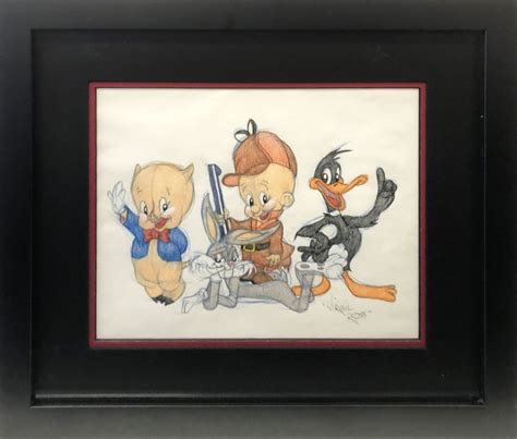 1990s Virgil Ross Porky Elmer Bugs And Daffy Looney Tunes Drawing