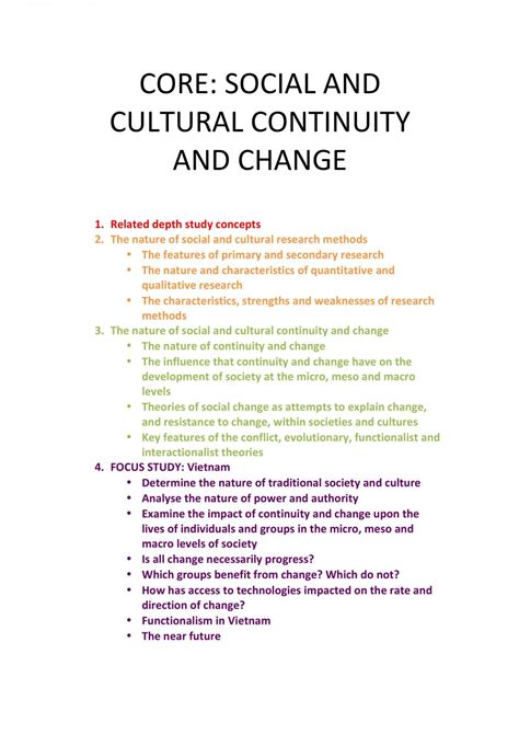 Continuity And Change Summary Society And Culture Year 12 Hsc
