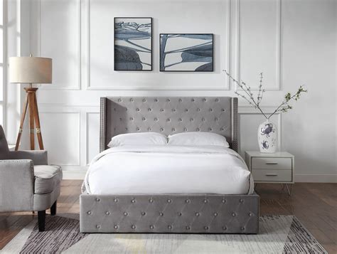 Grey Wool Blend Wingback Double Ottoman Bed Frame Available With Mattress