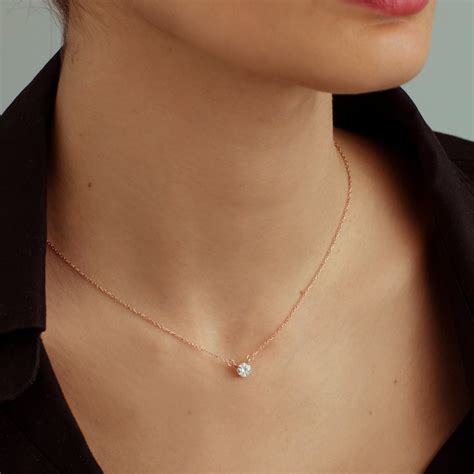 14k Gold Diamond Necklace Floating Diamond Solitaire Etsy