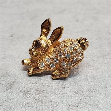 Avon Gold Rabbit Pin Brooch Easter Rhinestone Bunny Pin Tie Etsy