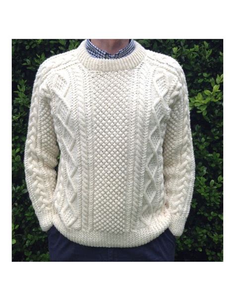 Handknit Irish Fisherman Wool Jumper Created In Donegal By Knitters Who