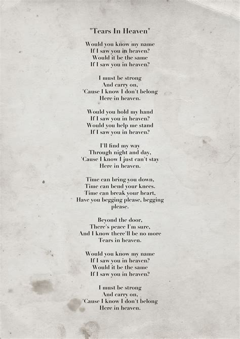 Eric Clapton Tears In Heaven Lyrics