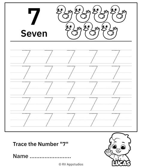 Printable Number 7 Tracing Worksheet Kids Worksheets Printables