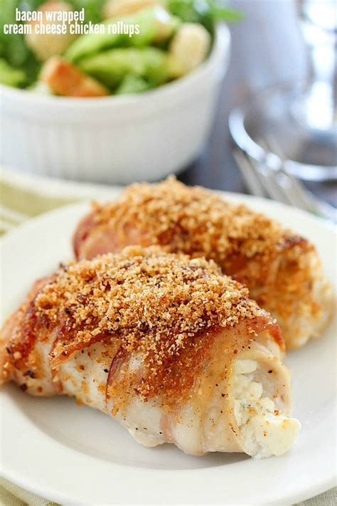 Mix everything with your hands, form patties, roll in breadcrumbs. Bacon Wrapped Cream Cheese Chicken Rollups - Yummy Healthy ...