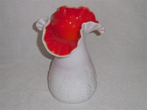 Red And White Cased Glass Vase Etsy